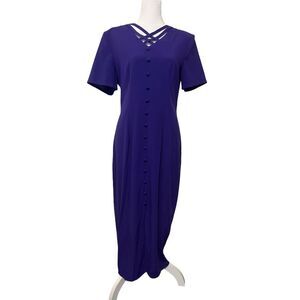 Kathie Lee Collection Vintage Purple Dress Faux Button Front Back Zip Size‎ 12
